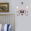 Antique Style Candle Sconce Light Solid Wood Distressed White Wall Lighting for Living Room