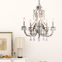 French Country Candle Ceiling Chandelier Wrought Iron Hanging Ceiling Light with Crystal Accents