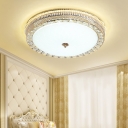 Metal Round Flush Lamp with Clear Crystal Accent and Opal Glass Diffuser Led Modern Flushmount in Third Gear
