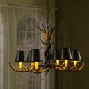 6/8 Heads Conical Chandelier Light with Antlers Country Fabric Ceiling Chandelier in Black