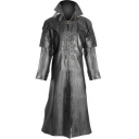 Faux Twinset Lapel Collar Black Leather Goth Matrix Long Trench Coat Jacket