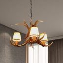 3/5/6/8/12 Lights Cone Hanging Light with Antlers Height Adjustable Vintage Resin Chandelier Light Fixture in Khaki