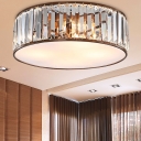 Black/Bronze Drum Flushmount Lamp with Tri-side Crystal Rods Industrial Foyer Flush Ceiling Light, 12.5