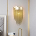 Aluminum Tassel Wall Lighting Modern 3 Lights Wrought Metal Chain Wall Sconce in Silver/Gold for Bedside