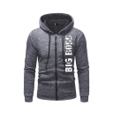 Letter BIG BOSS Print Long Sleeve Fitted Zip Up Drawstring Hoodie for Men