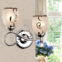 Frosted Glass Sconce Lighting 2 Heads Modern Bowl Wall Lighting with Metal Arm in Chrome for Living Room