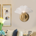 Rustic Ginkgo Leaf Wall Lighting Clear Ribbed Glass 1/3 Lights Bedside Wall Sconce in Gold
