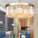6/8 Lights 2 Tiers Chandelier Lamp Vintage Clear Faceted Crystal Hanging Pendant Light in Brass, 23.5