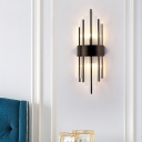 Tube Dining Room Wall Light Clear Crystal Modern Style LED Sconce Light in Black