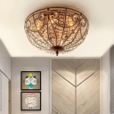 4 Lights Bowl Flushmount Loft Style Clear Crystal Bedroom Lighting Fixture in Brass