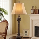 1-Head Tapered Table Lighting Brown Fabric Shade Traditional Standing Table Lamp in Aged Bronze