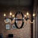 Candle Hanging Light with Metal Chain Country Style 6 Lights Indoor Lighting for Restaurant