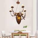 Pinecone Pendant Lighting with Stained Glass Shade Loft Style 9 Bulbs Foyer Chandelier in Coffee