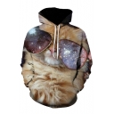 3D Cool Cat Print Long Sleeve Drawstring Hoodie with Pocket