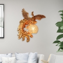 Golden Phoenix Sconce Lighting with Gem to Right/Left Modern Style 1 Light Wall Lamp with Dome Crystal Lampshade for Living Room