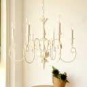 Distressed White Candle Hanging Ceiling Light French Country 6/8 Lights Indoor Chandelier Light