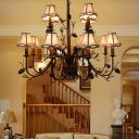 2 Tiers Hanging Chandelier Lighting with Scalloped Fabric Shade Loft Style Multi Light Pendant Lamp