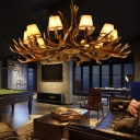 Conic Ceiling Pendant Light with Antlers Vintage Resin 10 Lights Chandelier Light in Brown