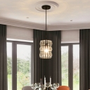 Cylinder Suspended Light with Triangle Cut Clear Crystal 1 Light Modern Pendant Lamp in Black for Dining Table