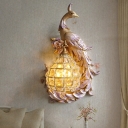 Resin Right/Left Peacock Wall Lighting with Crystal Lampshade 1 Light Country Style Sconce Lamp in Blue/Purple/White