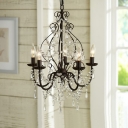 Traditional Crystal Chandelier with Candle Metallic Foyer Pendant Lamp in Matte Black