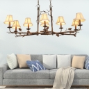 Empire Shade Chandelier Lamp Country Style 8 Lights White Fabric Pendant Lamp in Rust