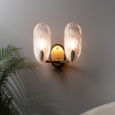 Oval Textured Glass Wall Lamp Modern 1/2-Light Wall Light Fixture in Black and Gold for Corridor