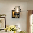 Faceted Smoke Gray Glass Shade Wall Light Sconce Colonial Wall Mount Light in Black