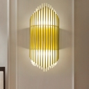 Metal Pipe Flush Mount Wall Lamp with Crystal Modern 2-Light Wall Lighting in Brass for Stairway