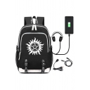 Popular Logo Printed Letter Tape Zip Closure Backpack School Bag with USB Charging