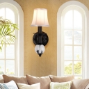 Bell Shaped Wall Sconce Modern Fabric 1 Light Wall Lamp with Straight Arm in Black Finish