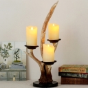 Led Candle Table Light with Antlers Resin Country Style 3 Lights Battery Powered Table Lamp