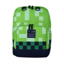 Green Square-Shaped Color Block Plaid Patchwork School Bag Zipper Backpack 45*33*23cm