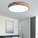 Round Ceiling Flush Mount Nordic Style Iron Flush Mount Ceiling Light with Wooden Decoration in Grey/White/Green