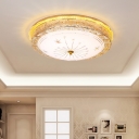 1 Light Bowl Flush Lighting with Etched Metal Shade Frosted Glass Ceiling Flush Mount in Gold