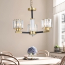 Drum Pendant Lamp with Radial Design 3/6/8 Lights Clear Crystal Vintage Chandelier in Gold