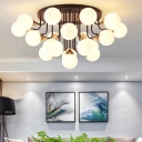 6/10/13/21 Light Orb Semi Flushmount Opal Glass Shade Nordic Modern Ceiling Lamp in Brass