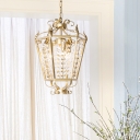 Clear Crystal Lantern Pendant Lighting Vintage 3 Lights Foyer Chandelier Lamp in Gold