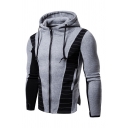 Colorblocked Topstitch Embellished Long Sleeve Fitness Work Out Zipper Hoodie