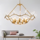 Gold Hanging Lamp with Clear Glass Bird 9 Lights Vintage Pendant Lighting for Bedroom