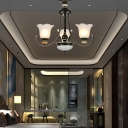 Frosted Glass Scalloped Hanging Ceiling Light 3/6/8/10/12 Heads Modern Ceiling Chandelier in Black for Living Room