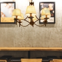 Country Style Cone Suspension Lamp Beige Fabric Shade 4/6/8 Heads Black Ceiling Chandelier with Hanging Chain