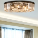 Contemporary Black LED Flush Mount Light Drum Shape 4/6/8 Lights Clear Crystal Ceiling Lamp for Bedroom