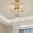 Gold Arc Semi-Flush Ceiling Light Transitional Metal 3 Heads Ceiling Light Fixtures for Indoor