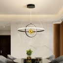 Modern Orbit Hanging Pendant Light Metal and Acrylic Black/White Led Chandelier with Gold Ball