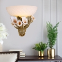 Milk Glass Bowl Wall Lighting with White Flower 1 Head Wall Sconce Light in Yellow/White