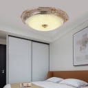 Led Carved Flush Lighting with Crown Opal Glass Vintage Flush Mount Ceiling Light in Apricot/Green, Third Gear