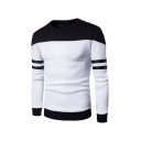 Round Neck Colorblocked Stripe Long Sleeve Casual Sweatshirt for Men