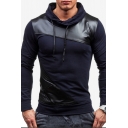 Men's Hot Fashion Colorblock Print Leather Patch Long Sleeve Hoodie