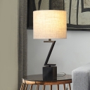 Bedroom Drum Standing Table Light Fabric Shade Simple Traditional Table Lighting in Black with Z/O Shape Design